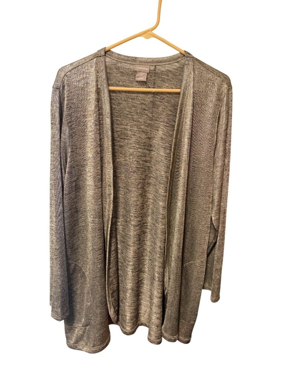 Chicos WOmens Size 3 XL Open Front Cardigan Sweater Shimmering MEtallic Sparkle